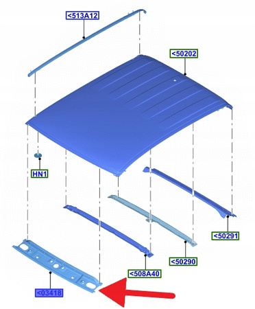 WZMOCNIENIE UCHWYT DACHU PRZÓD FORD RANGER 2023- 1748757 _ AB39-2603408-AB