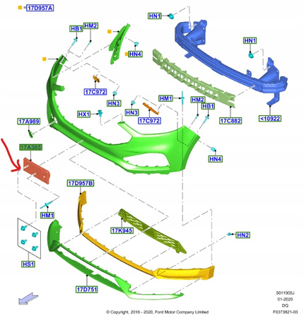 PODKŁADKA TABLICY REJESTRACYJN PRZÓD FORD EDGE 2020-_2601776_KT4B-17N388-JB5YZ9