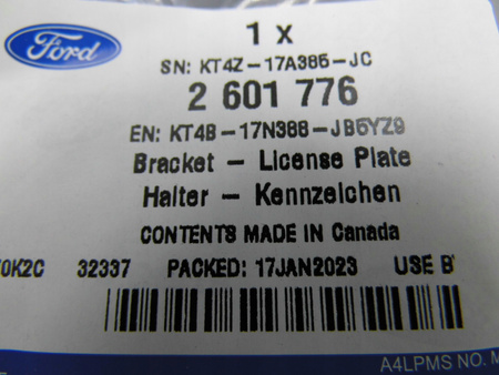 PODKŁADKA TABLICY REJESTRACYJN PRZÓD FORD EDGE 2020-_2601776_KT4B-17N388-JB5YZ9