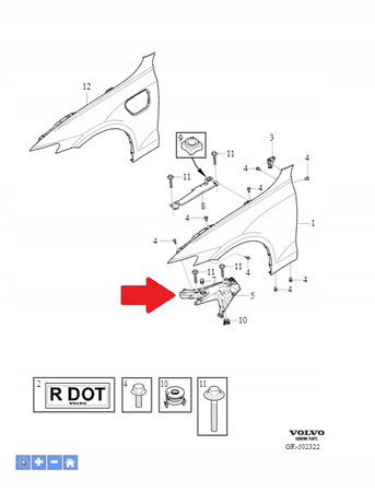 ŚLIZG MOCOWANIE BŁOTNIKA PRAWY PRZÓD VOLVO S60 2019- OE 32348054