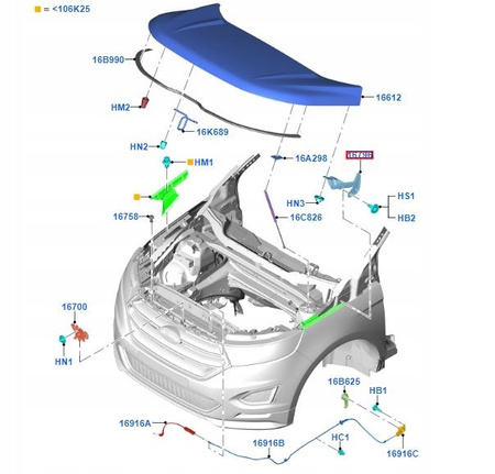ZAWIAS MASKI POKRYWY SILNIKA LEWY FORD EDGE 2016- 2049593 _ FT4B-R16801-AC