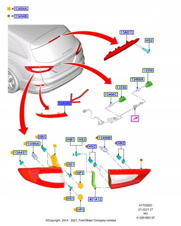 ODBLASK PRAWY TYŁ FORD MONDEO Mk5 2014- Kombi_1869011_DS73-515B0-SB