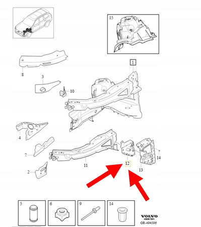 DOLNE WZMOCNIENIE PODŁUŻNICY PRAWY PRZÓD VOLVO XC90 2016- OEM/OE 31416354
