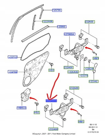 MECHANIZM SZYBY PRAWY TYŁ FORD FOCUS Mk2 C-MAX Mk1 KUGA Mk1 _1738648_3M51-R27000-DA