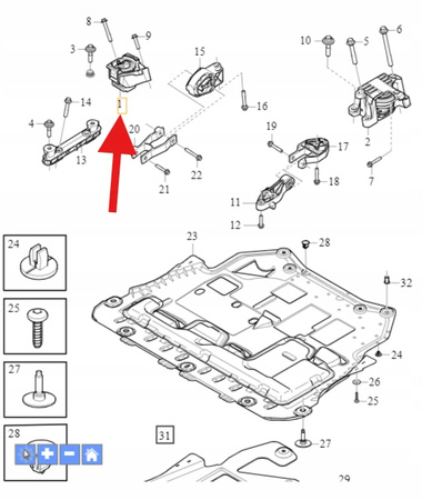 PRAWA GÓRNA PODUSZKA SILNIKA 2.0 B4 VOLVO XC40 EX40 2018- OE 32298305