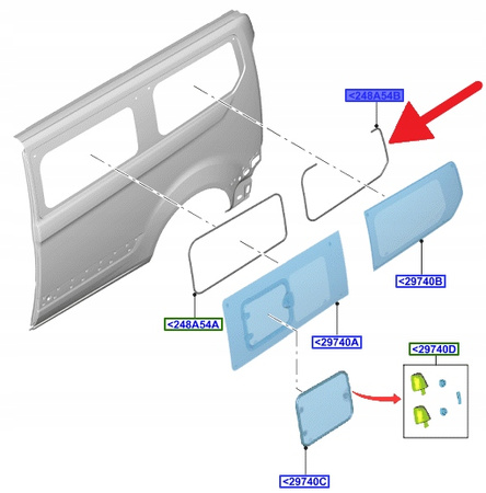 USZCZELKA SZYBY TYLNEJ BOCZNEJ FORD CUSTOM 12- OE 2089073 _ BK21-V29020-BD