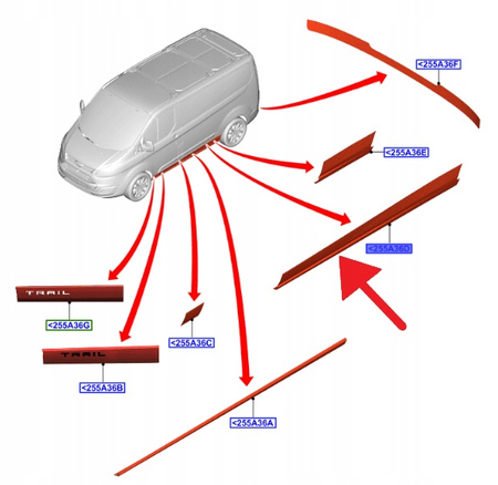 PASEK STYLIZUJĄCY PROGU PRAWY FORD CUSTOM 2020- OE 2432044 _ LK2V-291C52-DA