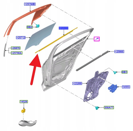 USZCZELKA DÓŁ SZYBY DRZWI LEWY TYŁ FORD FOCUS 18- 2374775 _ JX7B-A25605-AD