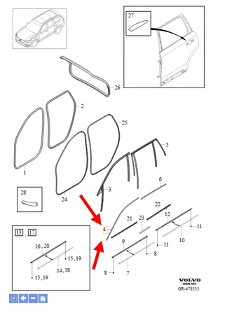 LISTWA OZDOBNA DRZWI PRAWY PRZÓD VOLVO XC90 2016- 23 OEM/OE 31479458