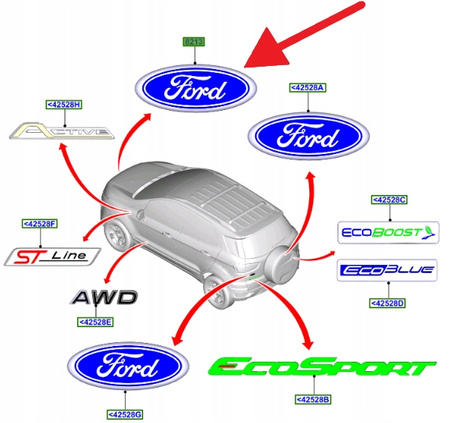 EMBLEMAT Z LOGO PRZÓD FORD ECOSPORT 2017- OE 2139316 _ GN15-8B262-AA