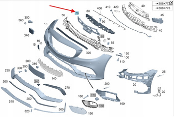 ŚLIZG UCHWYT ŚRODKOWY ZDERZAKA PRZÓD MECEDES C klasa W205 OE A2058853765